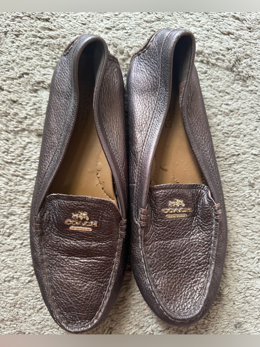 Authentic COACH "Mary Lock Up" Metallic Leather Drivers - Size 8.5B